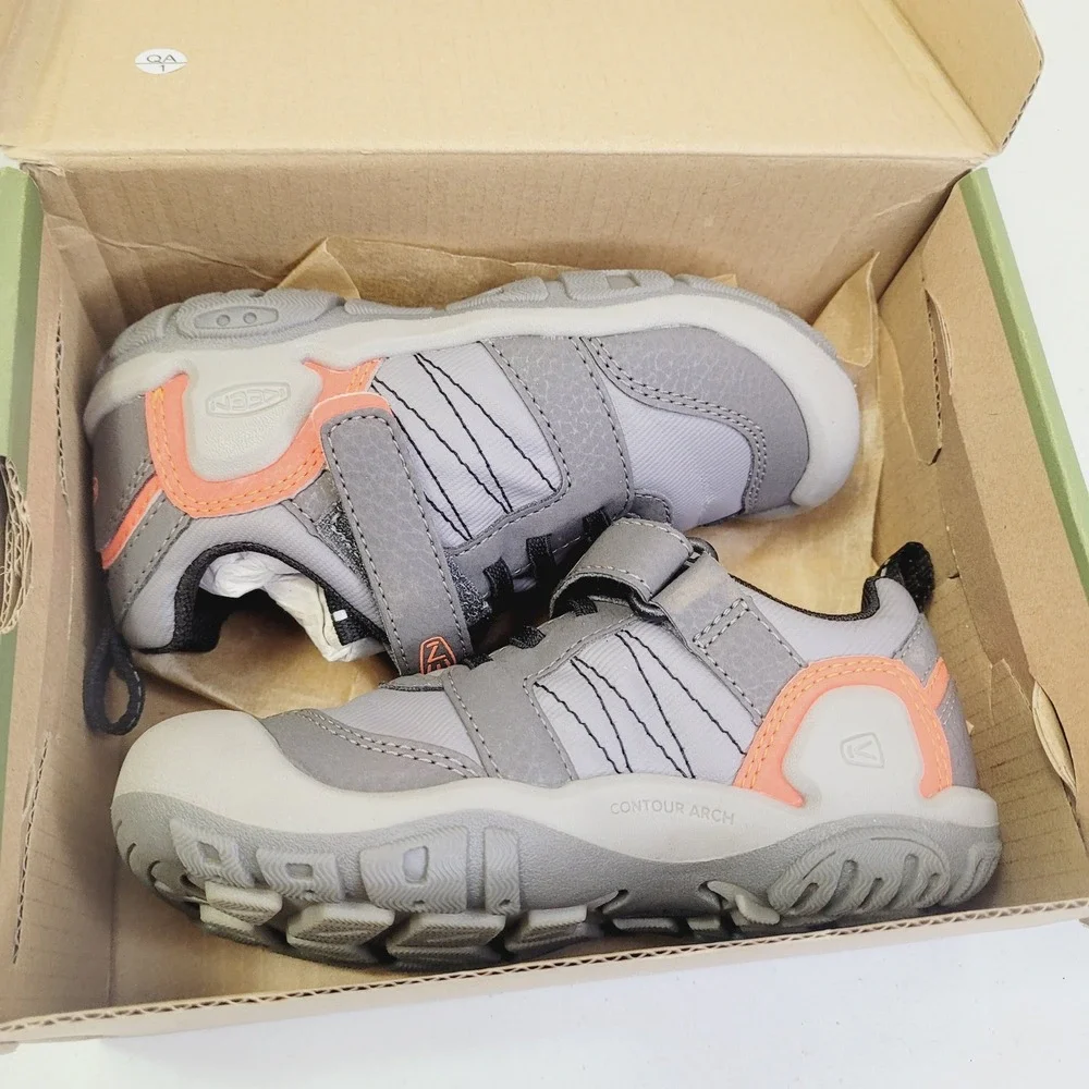 Keen Toddler Knotch Peak Shoes Size 9C Grey Orange Hook Loop Bungee Sneaker